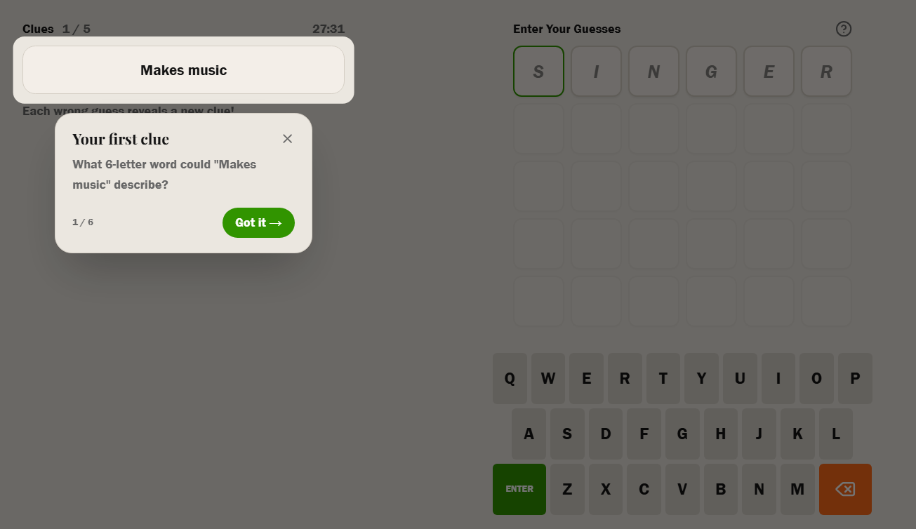 The new interactive tutorial modal prompting the player to enter GUITAR