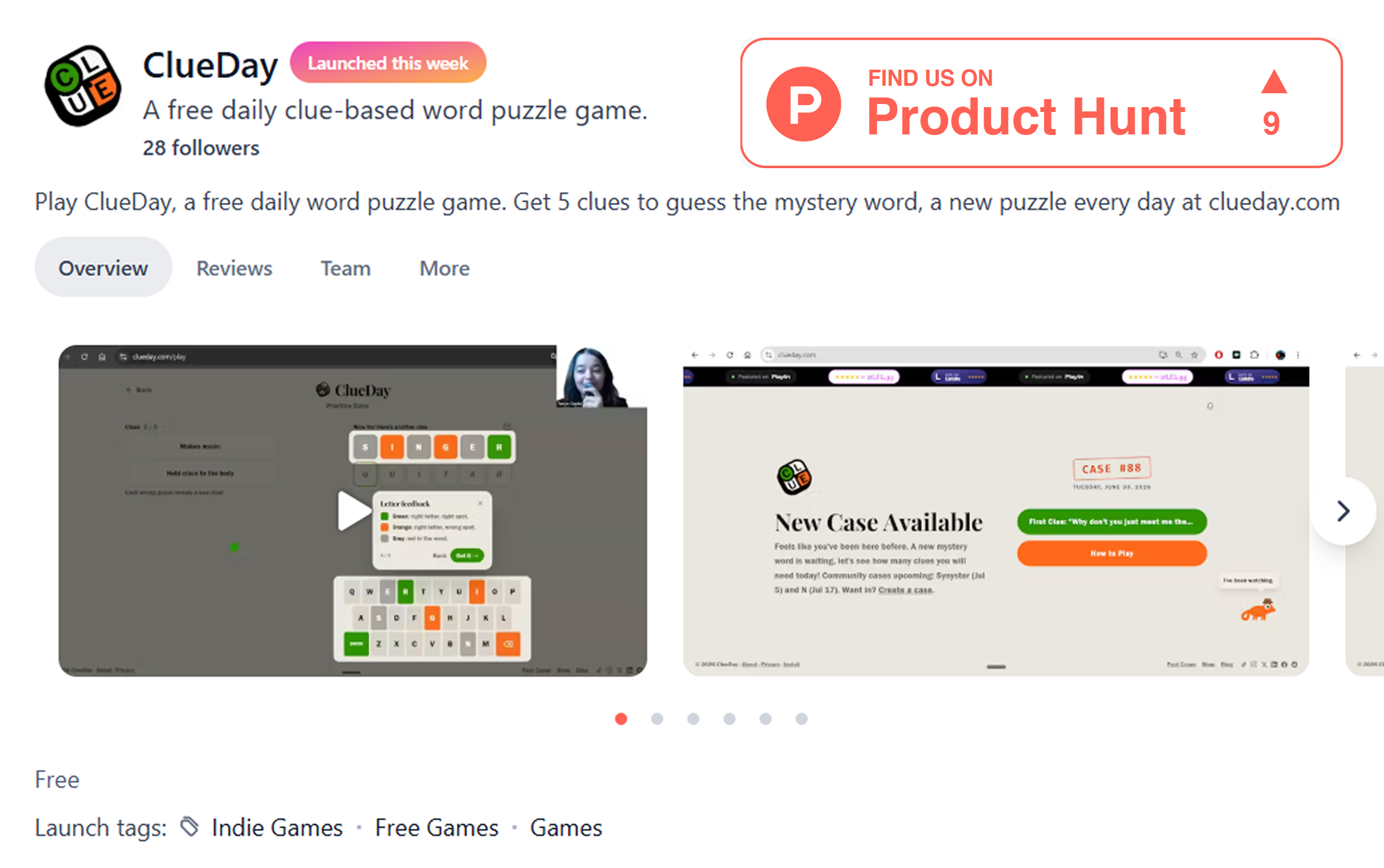 ClueDay live on Product Hunt